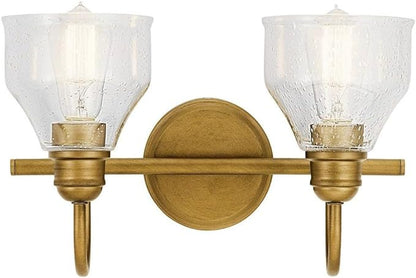 KICHLER Avery 15" Bathroom Vanity Industrial 2 Light Wall Fixture with Clear Seeded Glass in Natural Brass, for Bathroom (8.25" x 15" x 9.5") 45972NBR