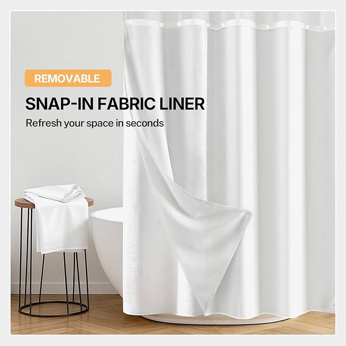River Dream Fabric Snap in Shower Curtain Liner Replacement,White,70x54 | with Magnets,Detachable Liner,Quick Dry，Machine Washable，Fit for River Dream 71(W) x 74(H) with Window Shower Curtain