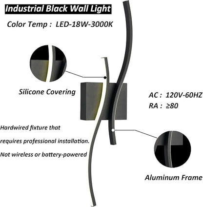 Modern LED Wall Sconce, Minimalist Industrial Black, 24" | Hardwire Installation, Indoor Wall Light, Minimalist Style, For Small Space Bathroom Hallway Staircase Entryway