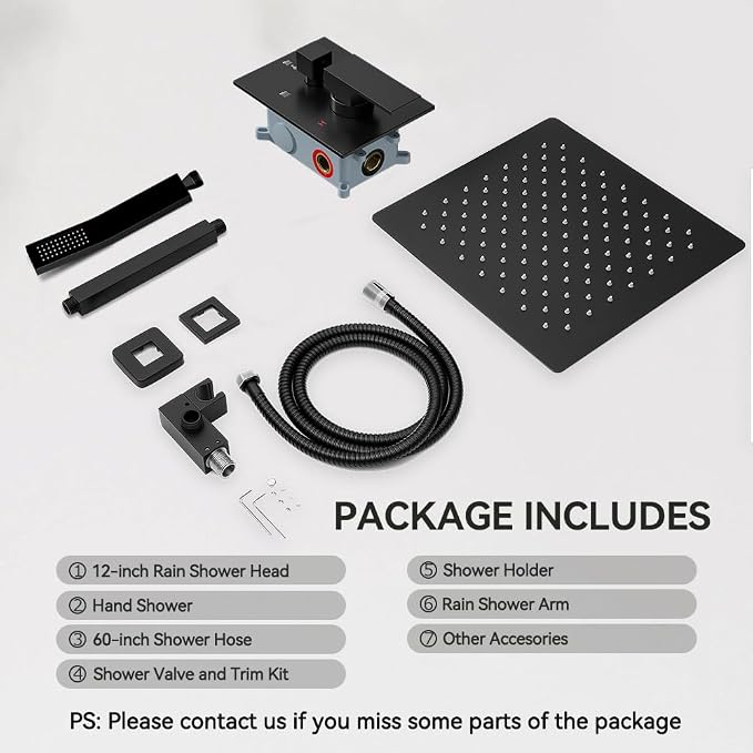 Shower System Shower Faucet Set, STARBATH 12" Ceiling Mount Rain Shower Head and Handheld Spray for Two Person, Rainfall Shower System with Diverter Valve and Trim Kit Complete，Matte Black