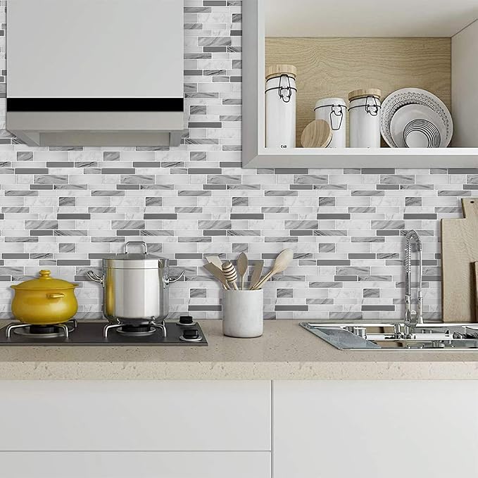 STICKGOO Thicker Design Peel and Stick Tile Backsplash, 12”×12”Stick on Backsplash for Kitchen, Self Adhesive Tile Stickers for Kitchen Backsplash and Bathroom(10 Sheets, Gray)