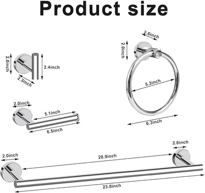 Cilee 10 Piece Chrome Bathroom Hardware Set, 24 16 inch Towel Bar Set | 24 & 16 inch Towel bar, Toilet Paper Holder, Towel Ring, Towel Hook, Bathroom Accessories Set Stainless Steel Wall Mounted
