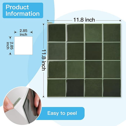 Art3d 10-Pack Heavy-Duty Peel and Stick Backsplash, 12x12 Inch Self-Adhesive Wall Tile Stick on Kitchen Countertop, Green