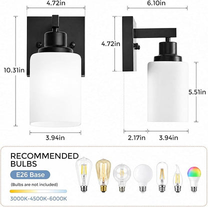 Set of 2 Wall Sconces for Bathroom, Black Bathroom Vanity Light,Modern Wall Sconces Indoor with Square Frosted Glass,Farmhouse Wall Lamp for Bedroom Living Room Mirror Hallway