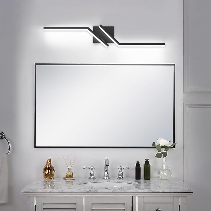 32 inch Black Vanity Light Modern Bathroom Lights Over Mirror Dimmable Bathroom LED Lights 6000K Cool White ETL Driver