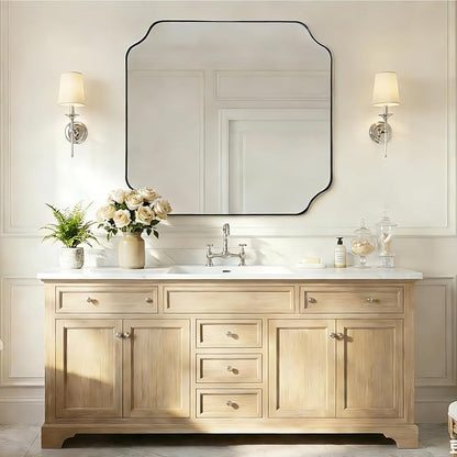 36x40 Inch Brushed Nickel Mirror, Large Bathroom Mirrors, Modern Silver Vanity Mirror in Anti-Rust Stainless Steel Frame, Unique Rounded Notched Corner Design, Ideal for Bathroom Remodel