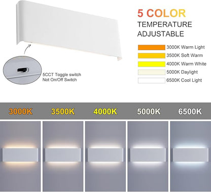 11"Modern LED vanity light,15W Dimmable 5 CCT (3000K-6500K) Adjustable Wall Lamp,Up and Down Wall Lighting,Indoor Wall Sconce for Bedroom,Staircase,Hallway,Dressing Table, 1 Pack（White）
