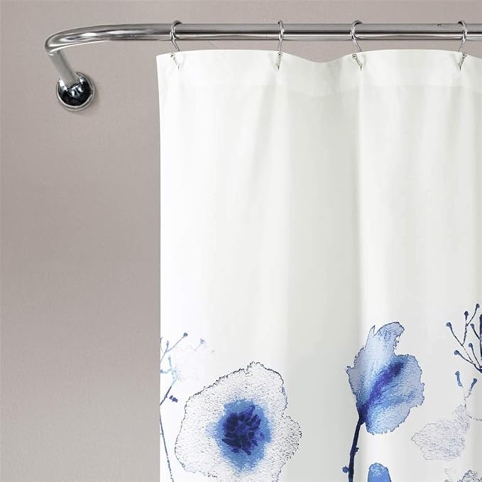 Lush Decor Zuri Flora Shower Curtain-Fabric Watercolor Floral Print Design, x 72”, Navy