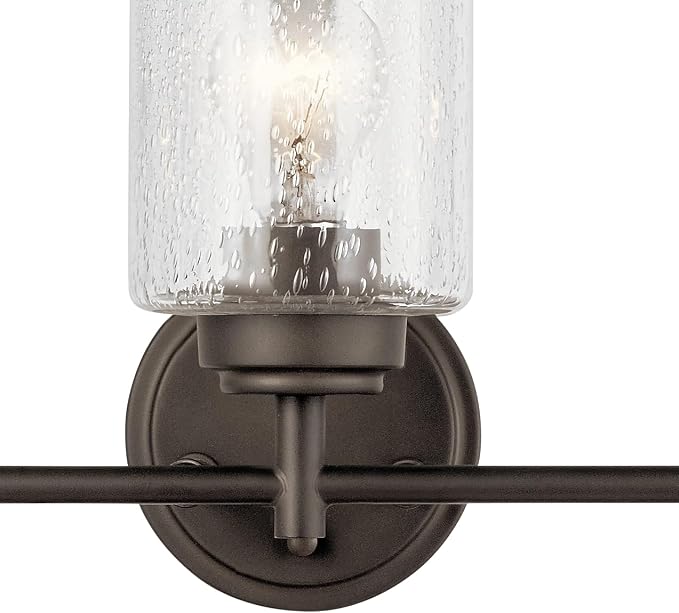 Kichler Winslow 3-Light Farmhouse Vanity Light, Olde Bronze | Clear seeded glass vanity light for bathroom mirrors (21.5" x 9.25"), 45886OZ