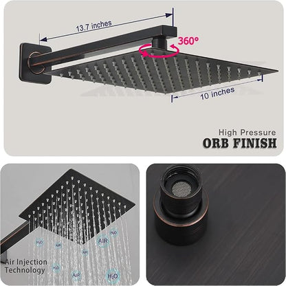 Oil Rubbed Bronze rain Shower Faucet Set Shower System 10 Inches Square Shower Head with Handheld, Waterfall Showerhead, All Metal Shower Faucet Trim Repair Kits (Contain Shower Valve)