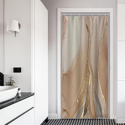 Stall Shower Curtain, Brown Marble Small Shower Curtain Grey and Tan Ink Texture Waterproof Fabric Shower Curtain Set with Hooks, 36x72 Inch