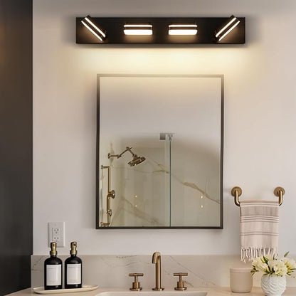 Torondo 360° Rotate LED Bathroom Vanity Light Fixtures, Acrylic Vanity Lights for Bathroom, Modern Wall Lighting Fixtures Over Mirror Living, Matte Black, Warm White, 4-Light, 27-Inch