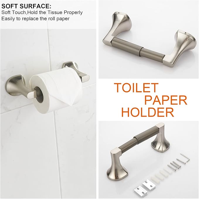 BGL Bathroom Hardware Set Brushed Nickel Adjustable Expandable Towel Bar 4-Piece Bathroom Accessory Set Wall Mounted Robe Hook Toilet Paper Holder Towel Ring Towel Bar