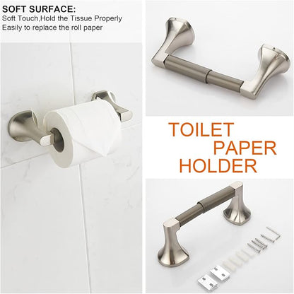 BGL Bathroom Hardware Set Brushed Nickel Adjustable Expandable Towel Bar 4-Piece Bathroom Accessory Set Wall Mounted Robe Hook Toilet Paper Holder Towel Ring Towel Bar