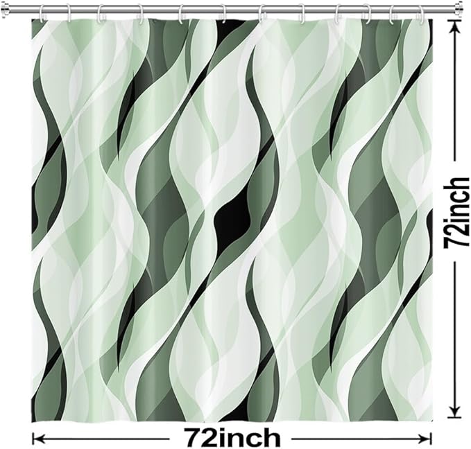 Green Shower Curtain, Modern Abstract Ombre Green Striped Shower Curtain Set for Bathroom Waterproof Polyester Shower Curtain with Hooks, 72x72 Inch