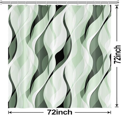 Green Shower Curtain, Modern Abstract Ombre Green Striped Shower Curtain Set for Bathroom Waterproof Polyester Shower Curtain with Hooks, 72x72 Inch