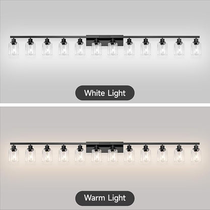 12 Light Bathroom Light Fixtures, Black Bathroom Lighting Fixtures Over Mirror Matte Black Modern Vanity Lights Wall Lighting for Mirror Bedroom, Living Room (78.7inch)