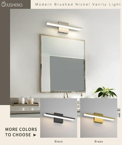 JUSHENG Brushed Nickel Modern LED Vanity Lights for Bathroom Light Fixtures, 16 Inch 16W 5CCT Dimmable Vanity Light Bar Bathroom Lighting, ETL Certificated