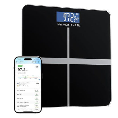 Bluetooth Digital Weight Scale, High-Precision Body Fat and Muscle Mass Analyzer, Supports Companion App to Store and Compare Historical Health Metrics Including Body Fat Percentage and Metabolic Age