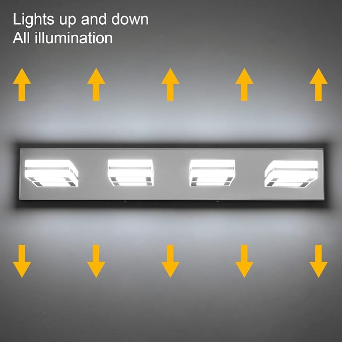 Ralbay Modern LED Bathroom Vanity Lights 4 Lights Up and Down Modern Chrome Bathoom Wall Lighting Over Mirror Rotatable Acrylic Stainless Steel Chrome Vanity Lights