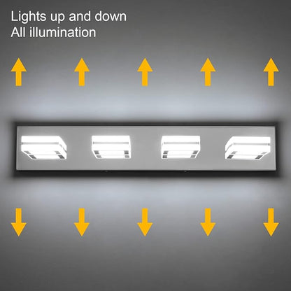 Ralbay Modern LED Bathroom Vanity Lights 4 Lights Up and Down Modern Chrome Bathoom Wall Lighting Over Mirror Rotatable Acrylic Stainless Steel Chrome Vanity Lights