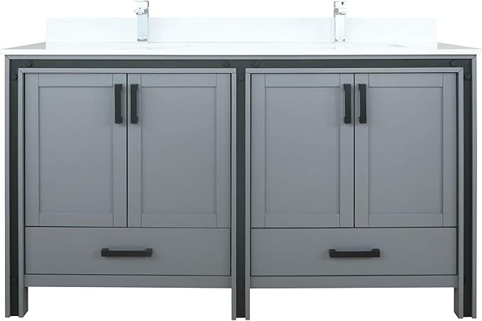 Ziva 60 in W x 22 in D Dark Grey Double Bath Vanity and Cultured Marble Top
