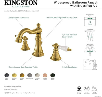 Fauceture FSC1974APL American Patriot Widespread Bathroom Faucet with Brass Pop-Up, Black Stainless