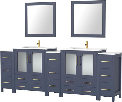 Vanity Art 96 Inch Under Mount Double Sink Bathroom Vanity Cabinet with 2 Mirrors, Ceramic Top Bathroom Cabinet Compact Set with 13 Dovetail Storage Drawers and Gold Finish Handles, VA3030-96B