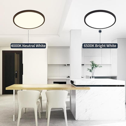 9 Inch Flush Mount Ceiling Light, 5 Color Adjustable Slim 18W 1800LM 2700K-6500K Wired LED Fixture, Modern Low Profile LED Ceiling Lamp for Hallways, Kitchen, Bedroom, Closets, Bathroom, Round, Black