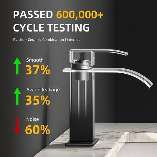 Bathroom Faucet Matte Black Modern Waterfall Bathroom Sink Faucet with Single Handle Suitable for 1 or 3 Holes,Supply Deck Plate and Hose
