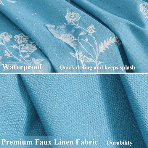 ORTIGIA Blue Linen Shower Curtain Farmhouse Vintage Floral Shower Curtains Navy Boho Rustic Block Print Cottagecore Decor for Bathroom 72 W x 72 L