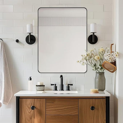 Wall Mirror for Bathroom, 20”x28” Black Bathroom Mirror, Rounded Rectangle Mirror in Premium Stainless Steel Metal Frame Hangs Horizontal Or Vertical
