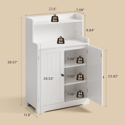 Gizoon 40" H Bathroom Storage Cabinet with 2 Adjustable Shelves, White | Freestanding Organizer with 2 Doors, Floor Pantry Cabinet for Dining Room, Kitchen, Living Room, Hallway