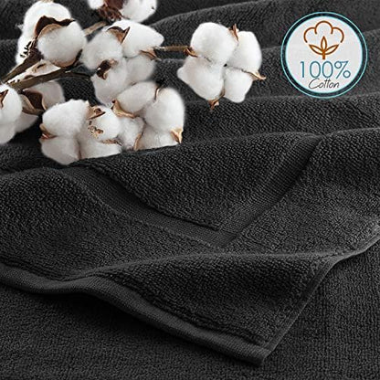 Hearth & Harbor Bath Towels - 100% Ring Spun Cotton Luxury Towels - Ultra Soft & Highly Absorbent, Bathroom Towels. Floor Mat, Black