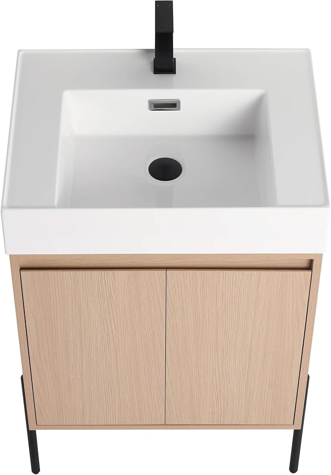 Crownpoint 24 Inch Bathroom Vanity with Sink, White Sink, White Oak Finish, Full Assembly Required, Elegant Bathroom Vanities for Modern Homes