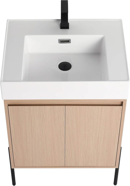 Crownpoint 24 Inch Bathroom Vanity with Sink, White Sink, White Oak Finish, Full Assembly Required, Elegant Bathroom Vanities for Modern Homes