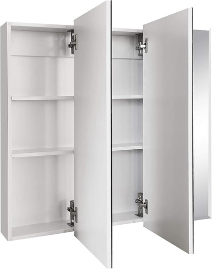 Design House Cyprus 30-in. Wide Medicine Cabinet, 3 Frameless Mirrored Doors, 2 Adjustable Shelves, Pre-Assembled, Surface or Recess Mounted, White, 30.0 in. W x 4.4 in. D x 30.0 in. H, 59749 | Adjustable Shelves, Wall Mount, Contemporary/Modern, Wood,...