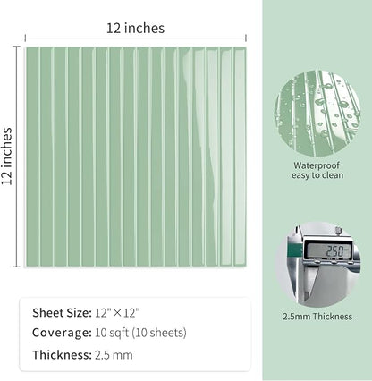 10-Sheet Upgraded Thick Peel and Stick Kitchen Backsplash Tiles | Waterproof Premium Self-Adhesive Wall Tile Stick on Backsplash for Kitchen,Bathroom and Fireplace(Sage Green,12"×12")