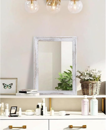 AAZZKANG Mirrors for Wall Rustic Wood Framed Hanging Mirror Decorative for Farmhouse Bedroom Bathroom Living Room Entryway Hallway Small White