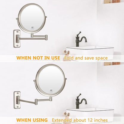 Wall Mounted Makeup Mirror - 1X/10X Magnifying Mirror Double Sided, 8 Inch Extendable Bathroom Mirror, Nickel Finish