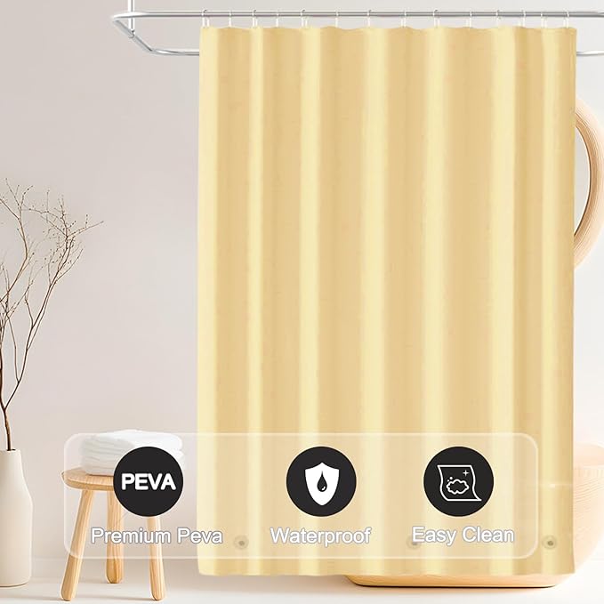 Beige Shower Curtain Liner, 4G PEVA Shower Liner, Plastic Peva Waterproof Shower Curtains, 72x72 inch with Grommet Holes 3 Magnetic Weights