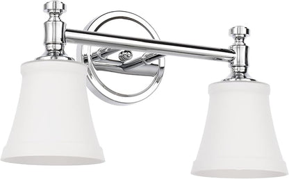 Bathroom Vanity Light Fixtures, Traditional Chrome 2 Lights Wall Sconce Lighting with Opal Glass Shade, Porch Wall Mount Light Fixture for Bathroom, Mirror Cabinets Hallway Stairs