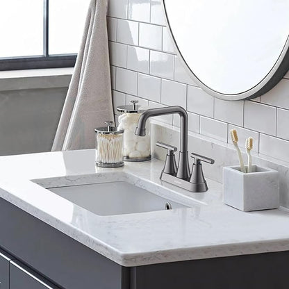 Bathroom Sink Faucet, Hurran Brushed Grey Bathroom Faucets for Sink 3 Hole with Pop-up Drain and Supply Hoses, 360 Swivel Spout 2-Handle Centerset Faucet for Vanity RV Farmhouse