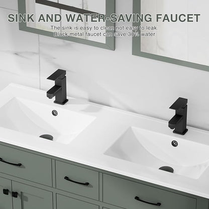 LUCKWIND 48" Bathroom Vanity with Sink Combo, Painted Modern Bathroom Storage Cabinet with Double Resin Sink, Four Doors and Three Drawers, Include Faucet Without Mirror, Green