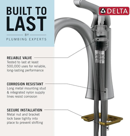 Delta Nicoli Matte Black Bathroom Faucet 1 Hole, Single Hole Bathroom Sink Faucet for Vanity, Push-Pop Drain Assembly, Matte Black 15849LF-BL