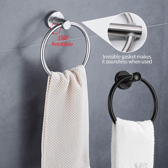 4pcs Matte Black Toilet Paper Holder and Towel Ring Set, Stainless Steel