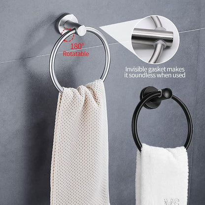 4pcs Matte Black Toilet Paper Holder and Towel Ring Set, Stainless Steel