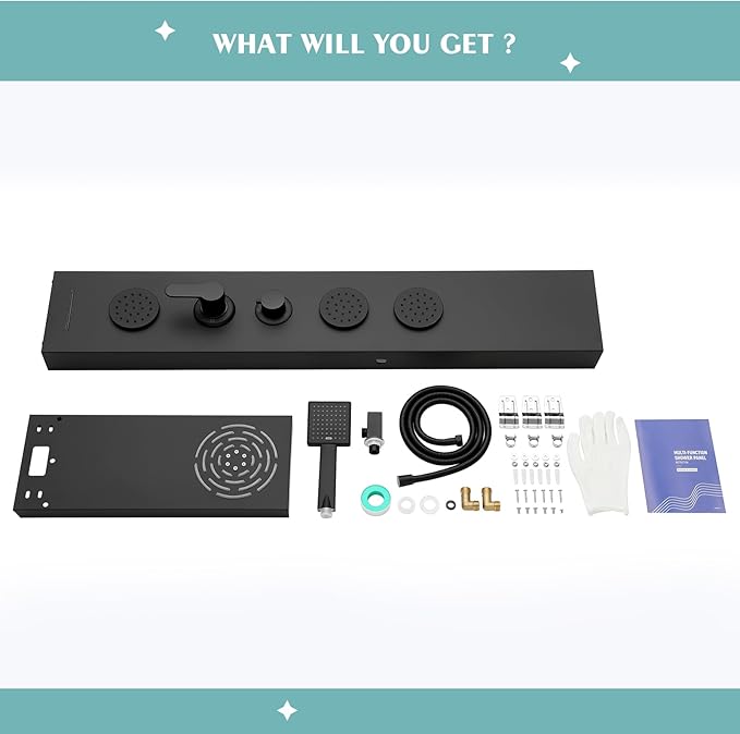 Matte Black Shower Panel for Bathroom - 5 In 1 Full Body Shower Tower With Led, Rainfall Shower Head With Powerful Body Jets, Handheld Shower And Tub Spout