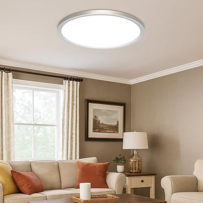 MOONSEA Flush Mount LED Ceiling Light Fixture Brushed Nickel 32W, 16 Inch Dimmable 3000K-4000K-6500K 3 Color Selectable Ceiling Lamp 3200LM Low Profile Ceiling Light for Kitchen Bedroom Hallway