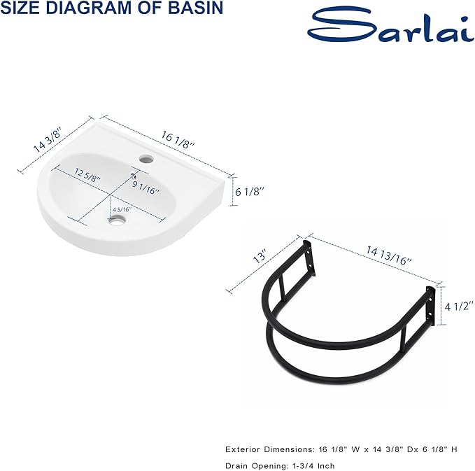 Sarlai Wall Hung Bathroom Vessel Sink with Towel Rack,16x14 Inch Wall Mounted Rectangle Ceramic Small Bathroom Sink White Mini Wash Modern Vanity Floating Basin